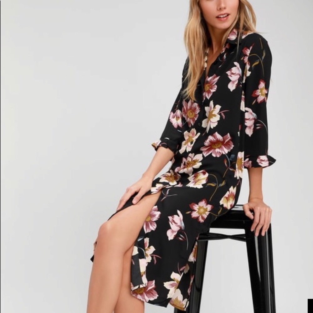 NWT Lulu Black Floral Dress (L)